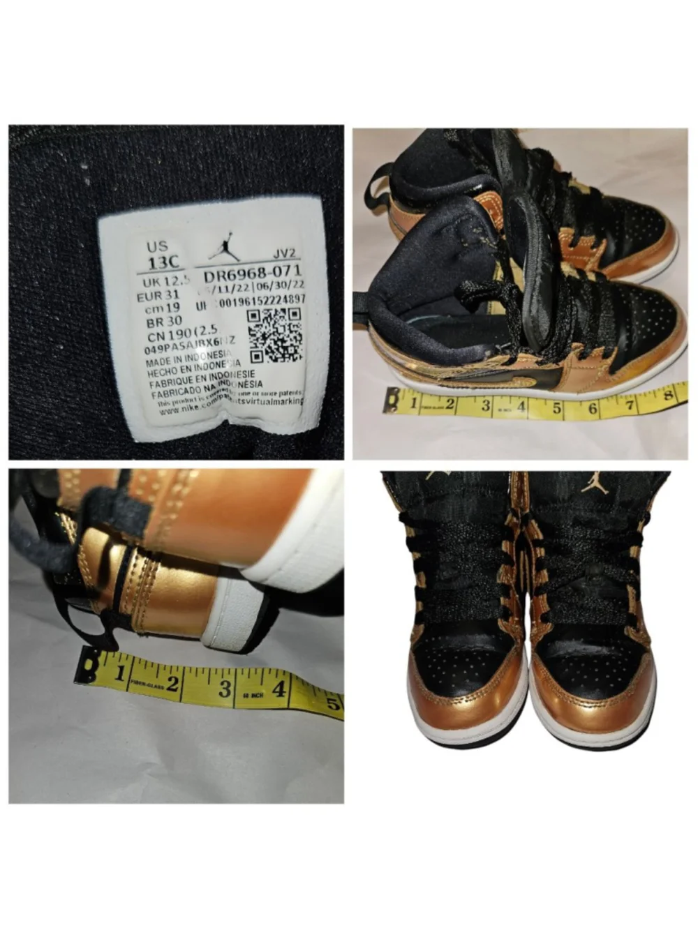 Nike Air Jordan 1 Mid SE Black/Metallic Gold-White PS Size 13c DR6968-071